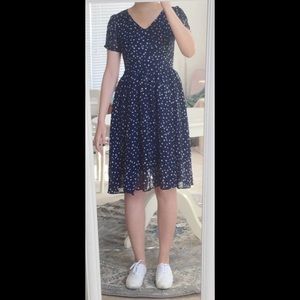Star print navy blue midi dress